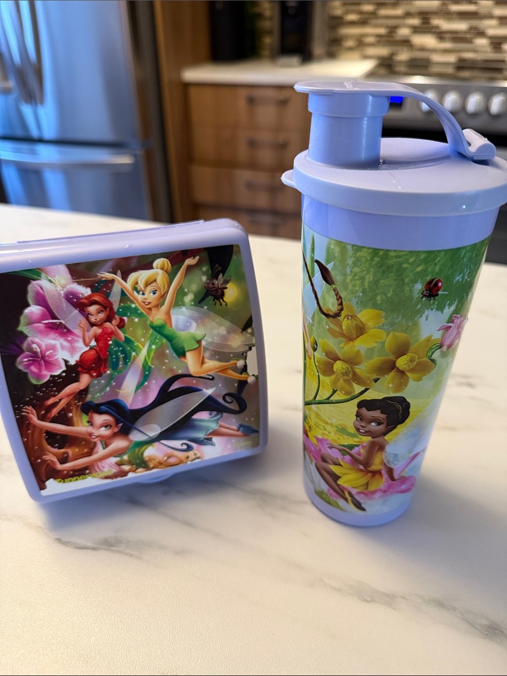 Tupperware Lavender Tinker Bell Fairy Lunchbox and Tumbler Set